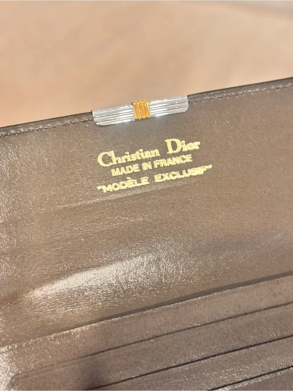 DIOR Vintage 80’s Gray Slim Leather Card Holder Wallet W/ Dustbag